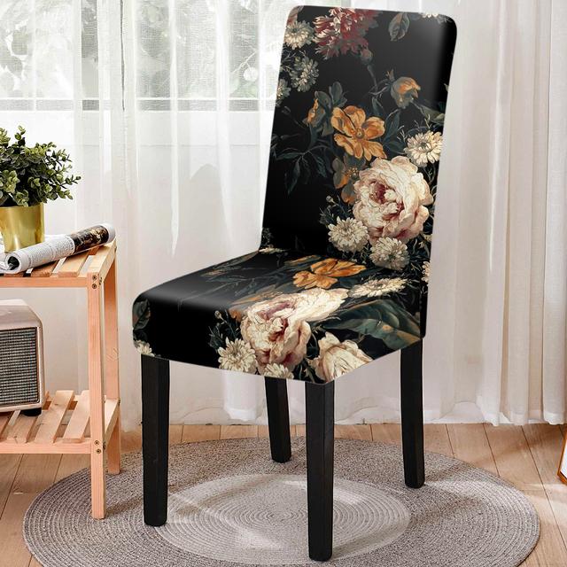 Flower Group Printed Spandex Anti -Dirty Elastic Seat Cover Removable High Back Dining Chair Cover Washable Kitchen Stools