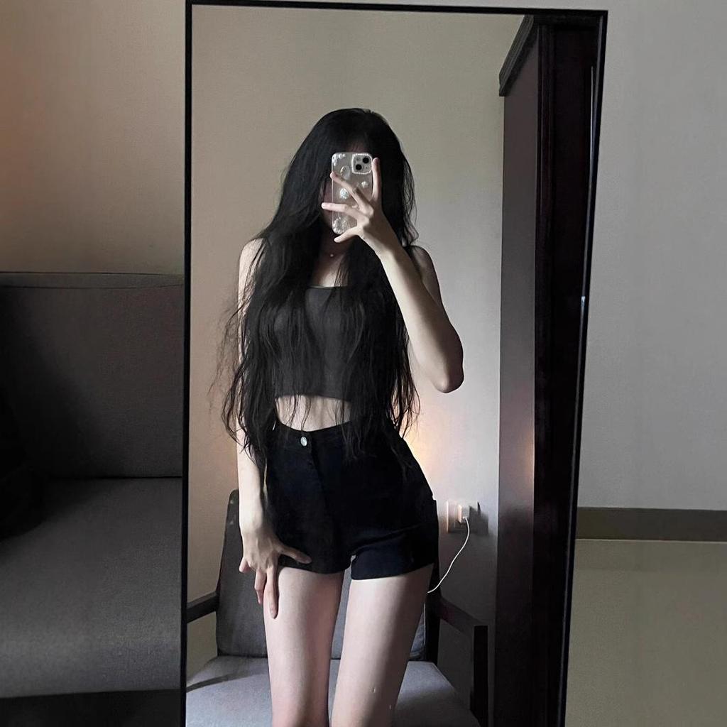 High-Waisted Retro Black Denim Slimming Shorts - 2025 Summer Trend