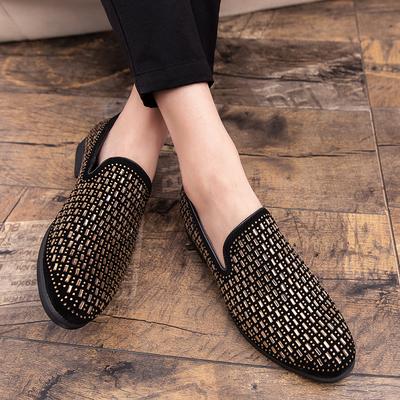 Full Shining PVC Bricks Decoration Formal Men Rhinestones Dress Shoes Soft Sole Slip-on Loafers Luxury Party Flats Casual Shoes
