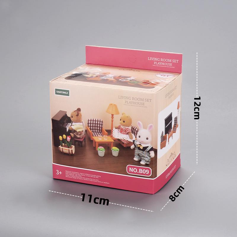 Dollhouse Miniature Toy Piano & Furnishings: 1:12 Pretend Play Model, Living Room Decoration Props.