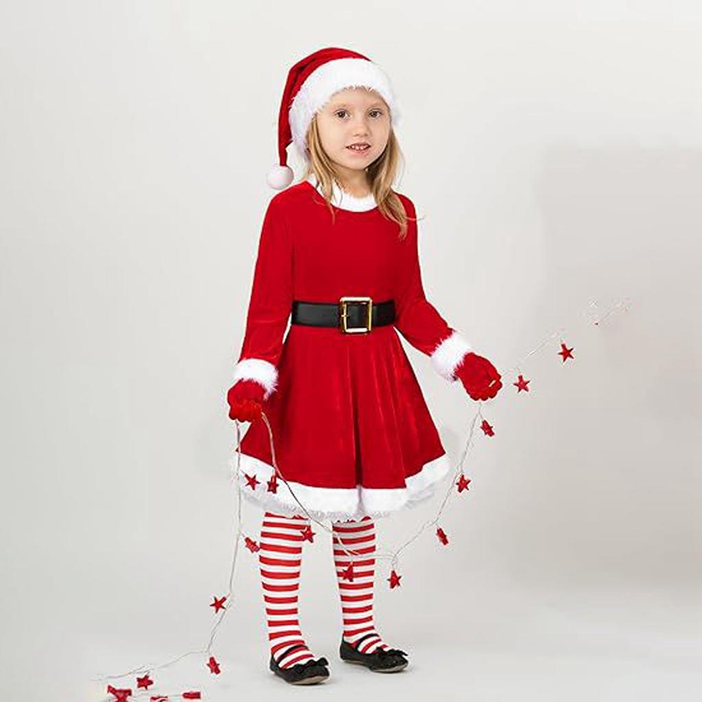 Christmas Girls' Gold Velvet Party Performance Dress Set