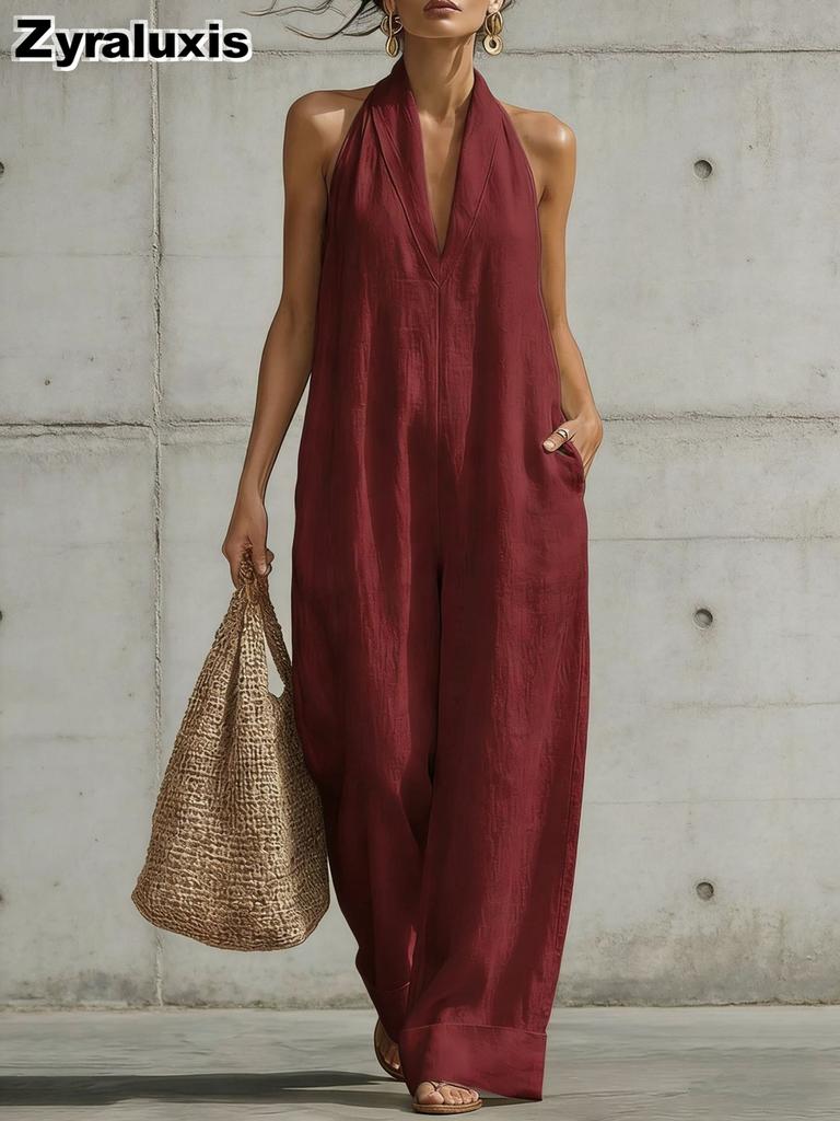 Mono Casual Elegante sin Mangas de Algodón y Lino de Verano para Mujer