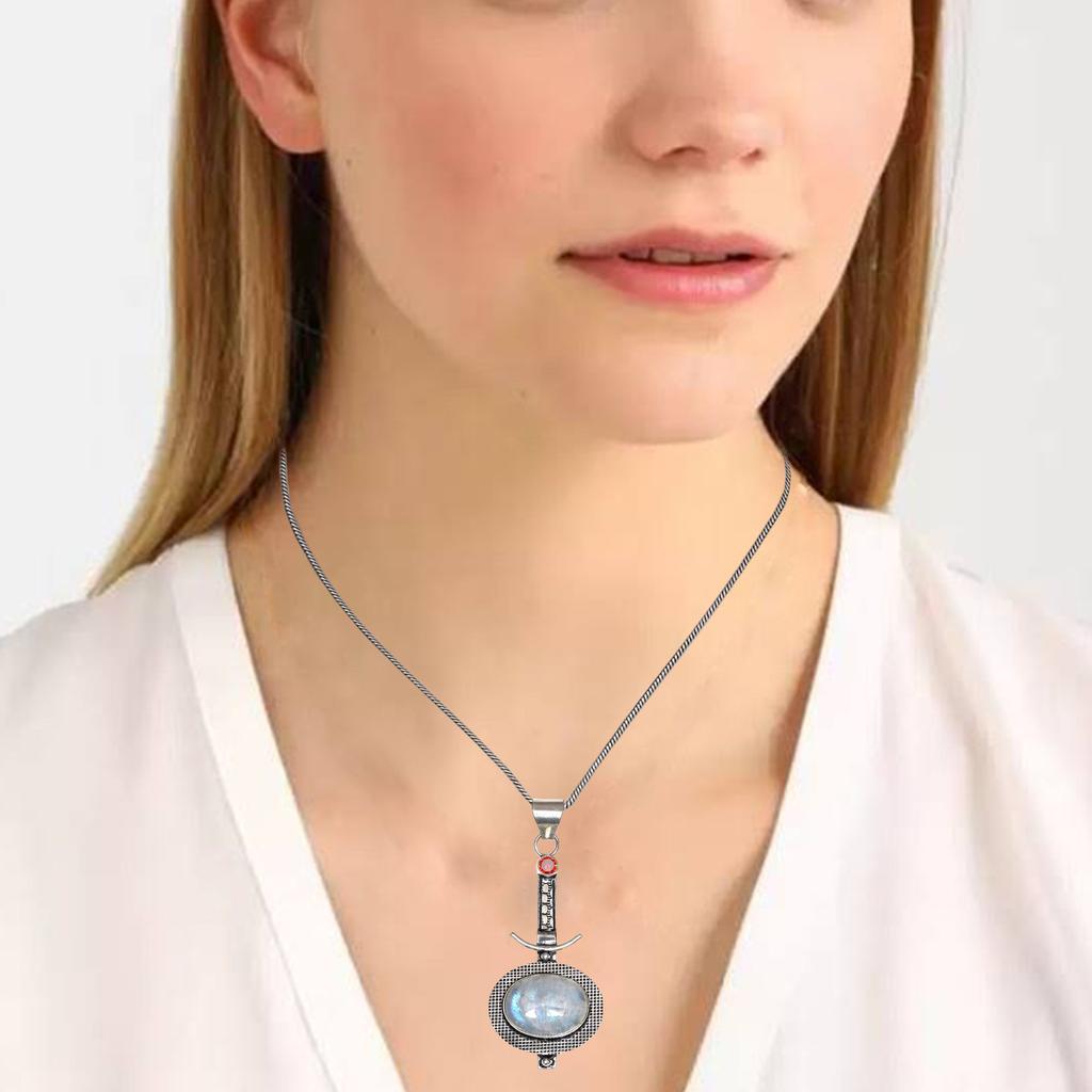 Silver Necklace Moonstone  Gifted Rainbow Jewelry Pendant Gemstone 18"