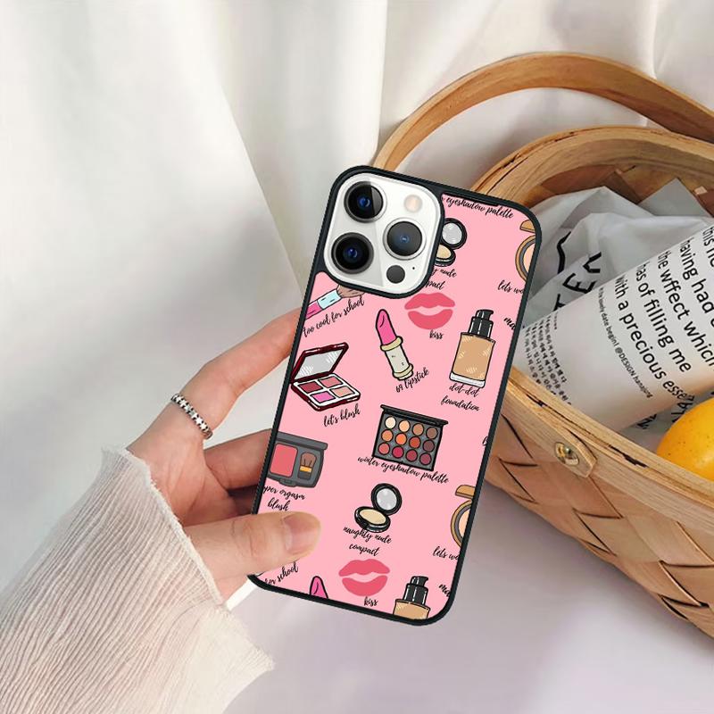 Makeup Love Lipstick Eyeshadow Pattern Phone Case For iPhone 17 Air 16 15 14 11 12 13 Pro MAX Plus coque Cover Shell
