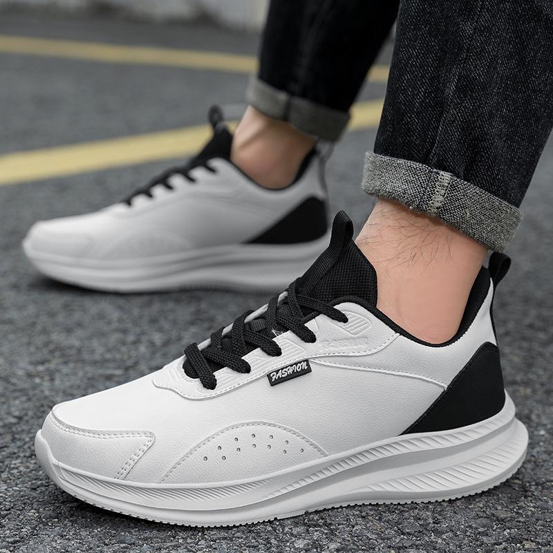 Men's leather sneakers lightweight casual outdoor single shoes running shoes large size black men's shoes