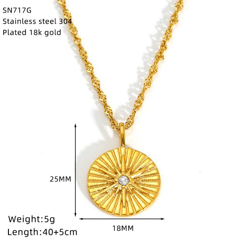 Beliebter Runder Markenanhänger Schmuck Damen Edelstahl Vergoldet Temperament Oktagramm Anhänger Halskette