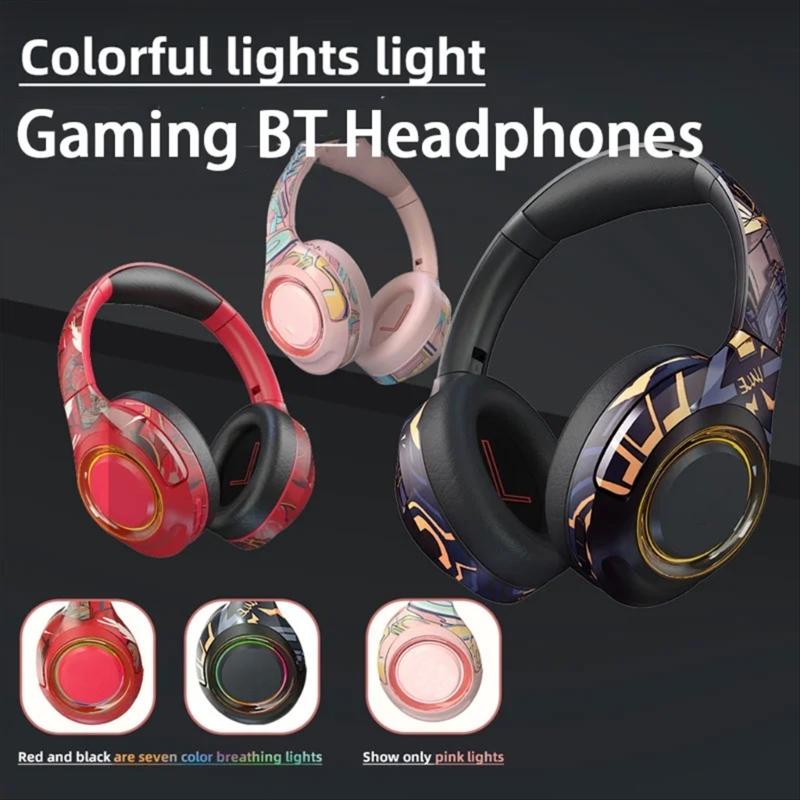 Wireless Gaming Headsets with Noise Cancelling Bluetooth-compatible Over Ear Headphones with Detachable Boom Microphone