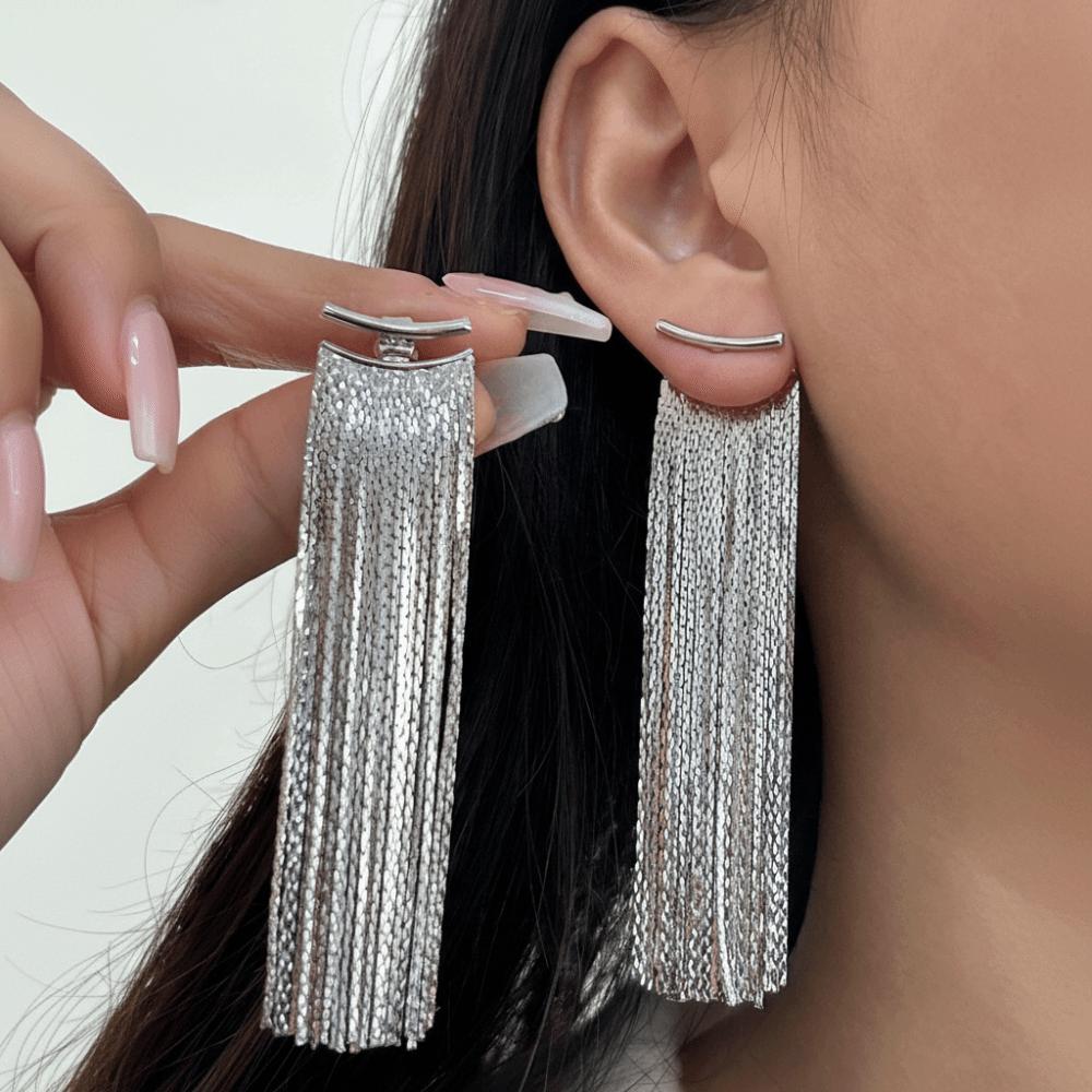 1 Pair Glamorous Luxury Tassel Earrings Gold/Silver Elegant Drop Earrings Bling Dangle Earrings for Women