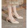2025 spring and summer new high heel with Mary Jane shoes women's beautiful single shoes thick heel French beige sandals women