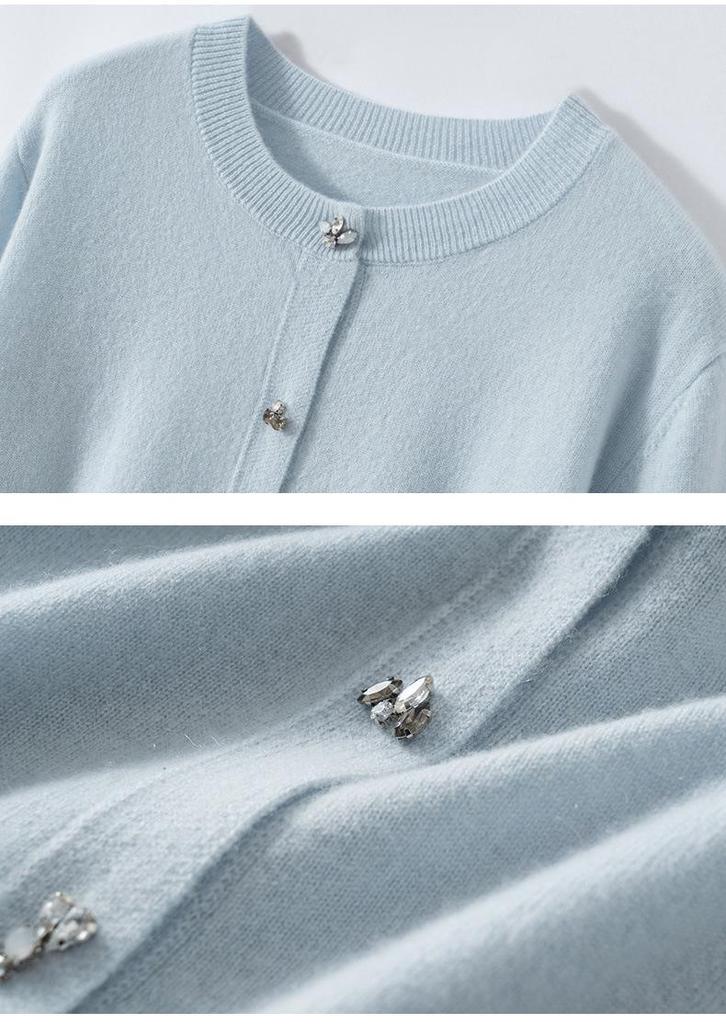 Twelve-Needle Rhinestone Button Cashmere Cardigan for Women - Autumn/Winter Knitwear