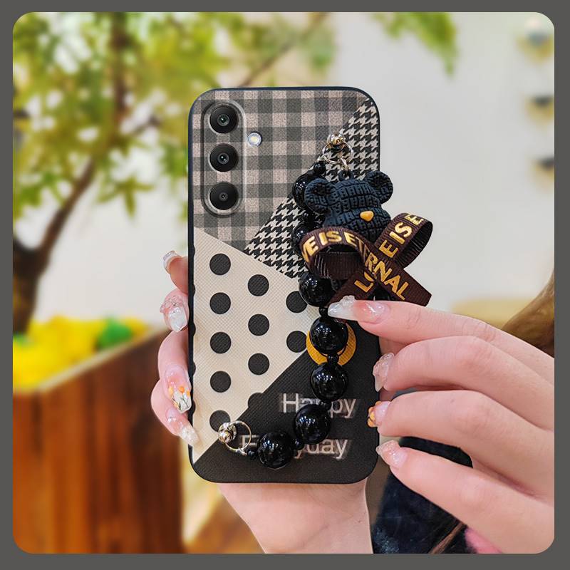Cartoon Skin-friendly Feel Phone Case For Samsung Galaxy M56 5G/SM-M566B Cute Silicone Back Cover Black Pearl Pendant