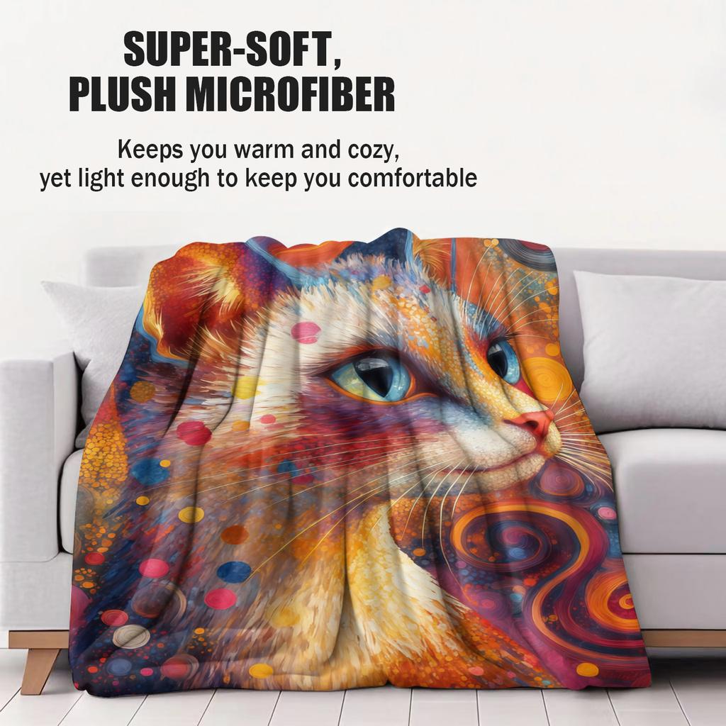 Colorful artistic style cat pattern Flannel printed blanket suitable for all seasons suitable for living room office sofa travel