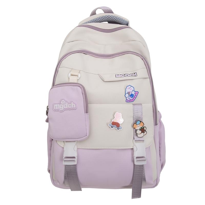 Female Color Block Backpack Student Campus Schoolbag Male Large Capacity Backpack with Coin Purse