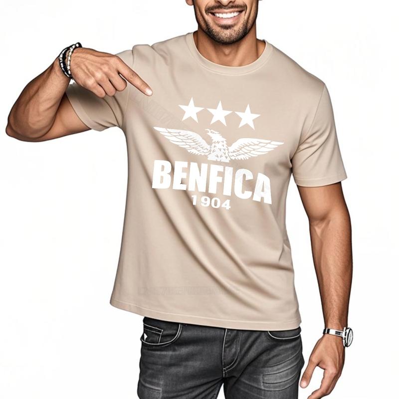 T Shirt Men Soft Workout T-shirt Benfica Logo With Stars Crew Neck Solid Color Tshirt Minimalist Cotton Breathable Tee
