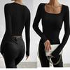 Women's European and American Slim Long-Sleeve Autumn Square Collar Fashion T-Shirt