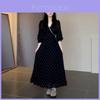 Embroidered Black Floral Long Sleeve Dress With V Neck For Spring Autumn Women