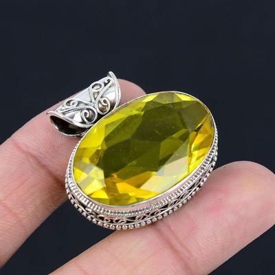 Lemon Topaz Gemstone Pendant Solid 925 Sterling Silver Pendant Jewelry Gift For Unisex