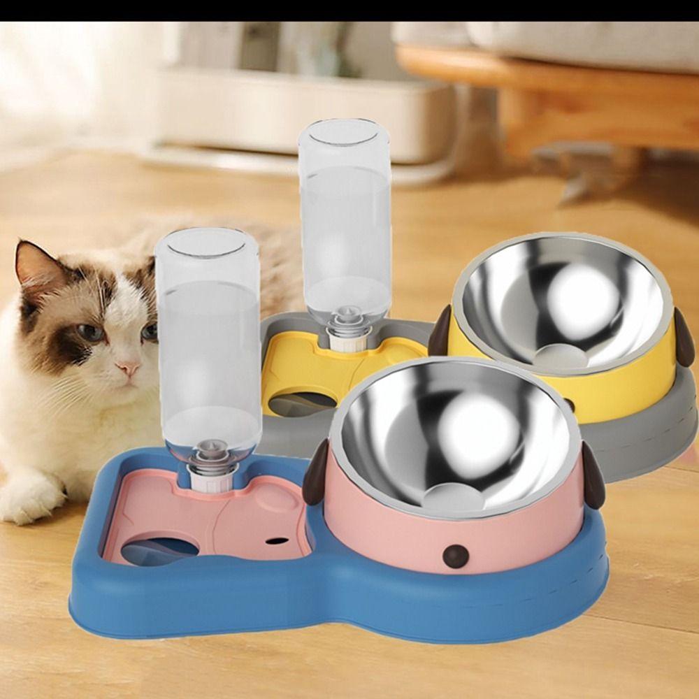 Large Capacity 3 In 1 Cat Bowl Anti Knockover Cat Dog Food Bowl Pet Food Container  for Home