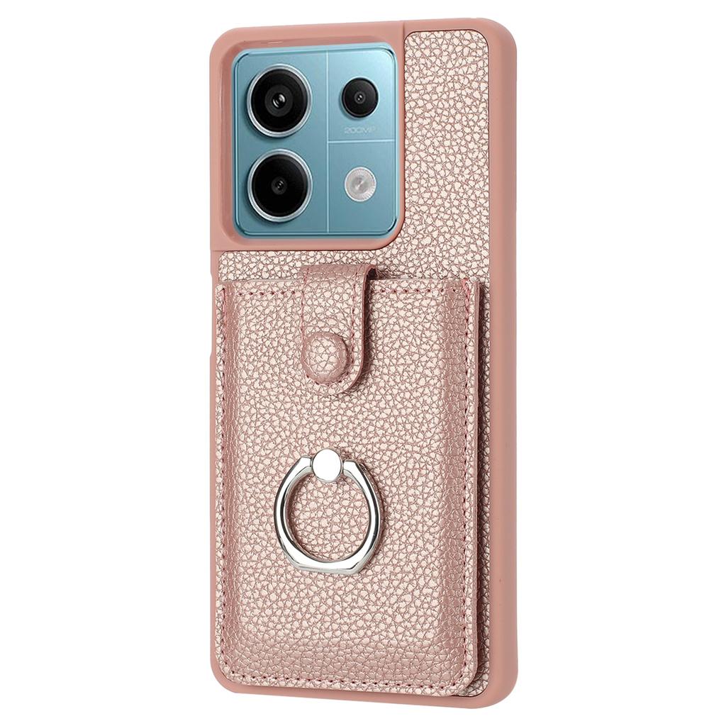 For Xiaomi Redmi Note 13 5G Case Drawing Type Card Slots Litchi Texture Leather Back Cover with Ring Kickstand