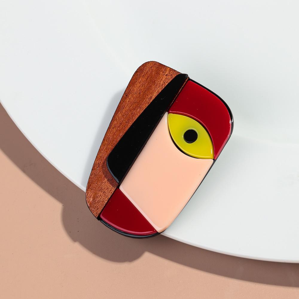 Nuova Spilla Astratta Viso Uomo Figura Acrilico Legno per Donne HipHop Geometrica Maschera Facciale Distintivo Accessori Gioielli Creativi Regalo