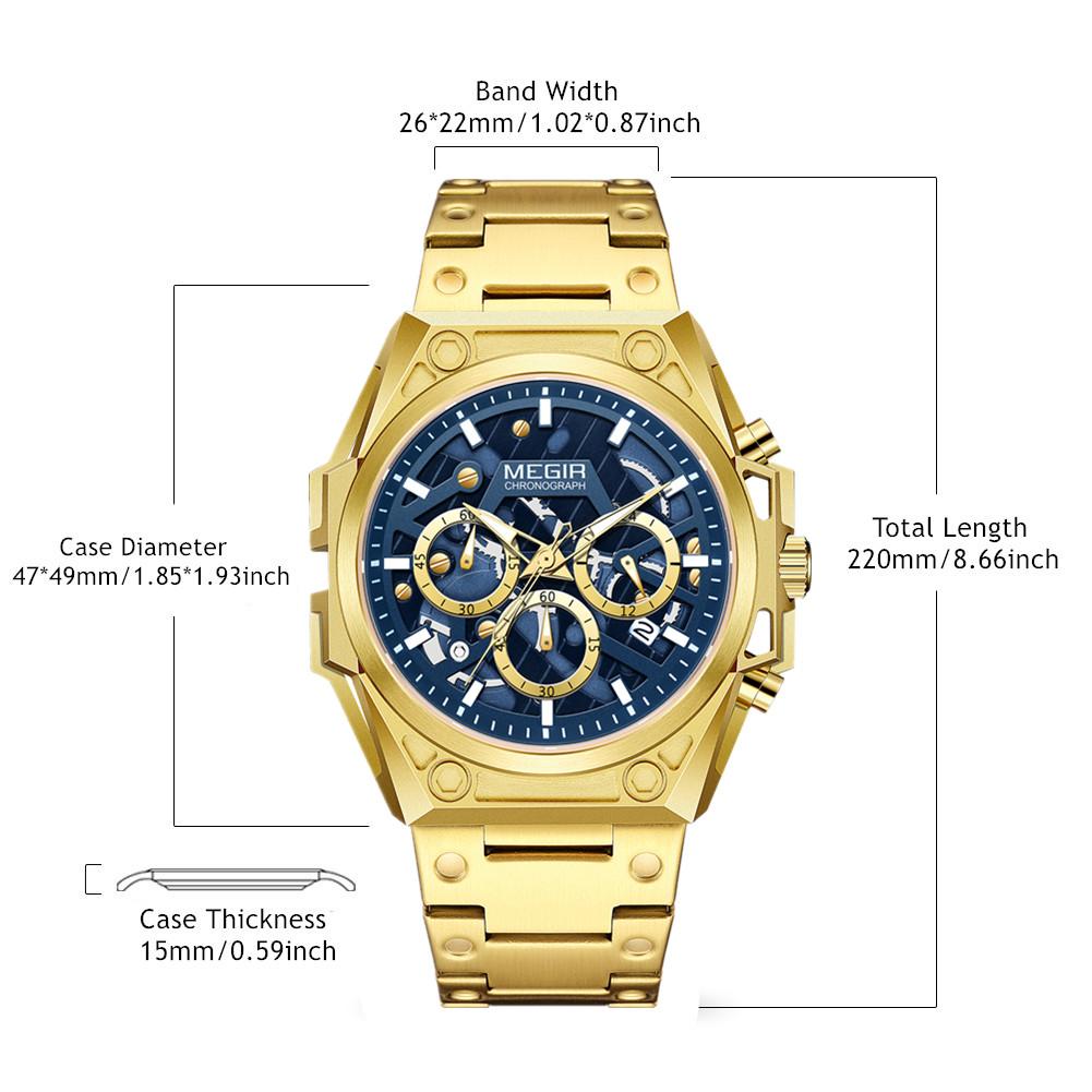 Megir Ceasuri de Marcă pentru Bărbați Oțel Inoxidabil Business Ceas de Mână Quartz Luminos Cadran Mare Ceas Cronograf 5ATM Rezistent la Apă 4220