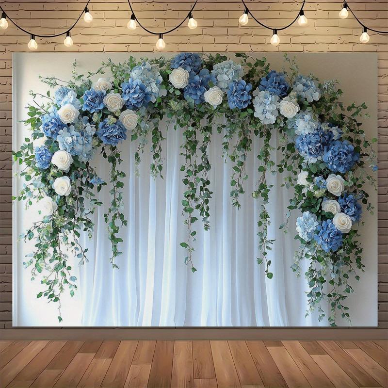 1pc, 2D flat, featuring a blue and white floral arch design, suitable for weddings, graduations, birthdays, and home décor. (wsj
