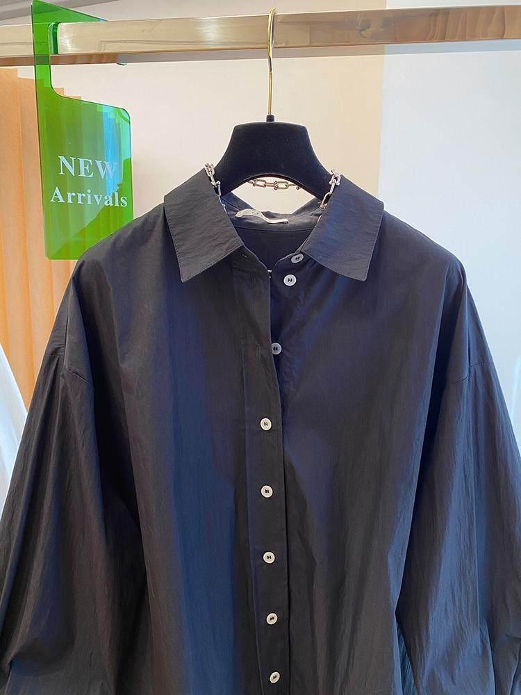 2026 Korean Artistic Solid Color Irregular Loose Plus Size Long Sleeve Shirt for Women