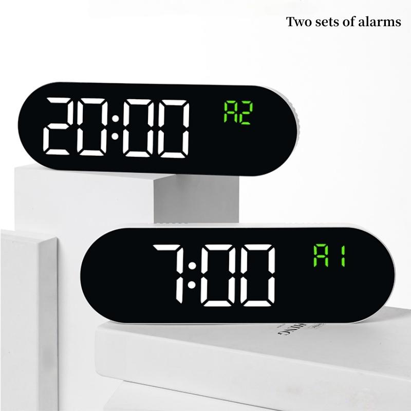 Digital Wall Clock Temperature LED Clock Week Date 2 Alarms Brightness Adjustment Timer Snooze Second 12/24H USB Powered Clock