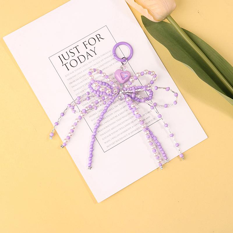 Sweet Bowknot Handmade Beaded Key Ring Pendant Portable Mobile Phone Lanyard Backpack Decoration Accessories Gifts
