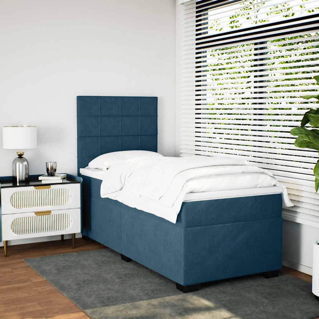 Box Spring Bed with Mattress Blue 90 x 190 cm Velvet