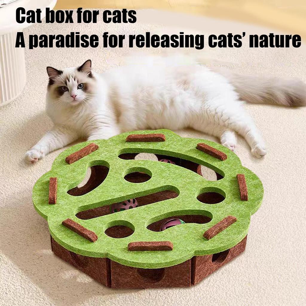 Cat Toys Puzzle Box Felt Pet Supplies with Bell Interactive Cat Toys Kitten Accessories Pet Cat Maze Game for Enrichment Mental