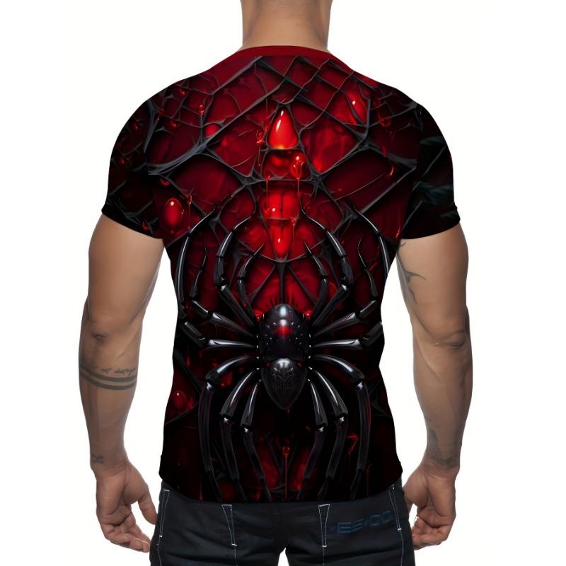 Men's 3D Black Spider Printed T-Shirt Casual Short Sleeve Crewneck Top Cool Spooky Blood Cobweb Graphic Tee Gothic Punk Style Summer Streetwear