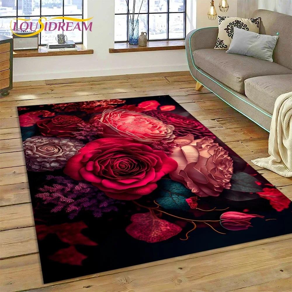 Gül Çiçekleri İskandinav Aşk Romantik Halı Kilim Yatak Odası Oturma Odası Ev Kanepe Dekorasyonu, Çocuk Oyunu Büyük Dekor Yer Paspası