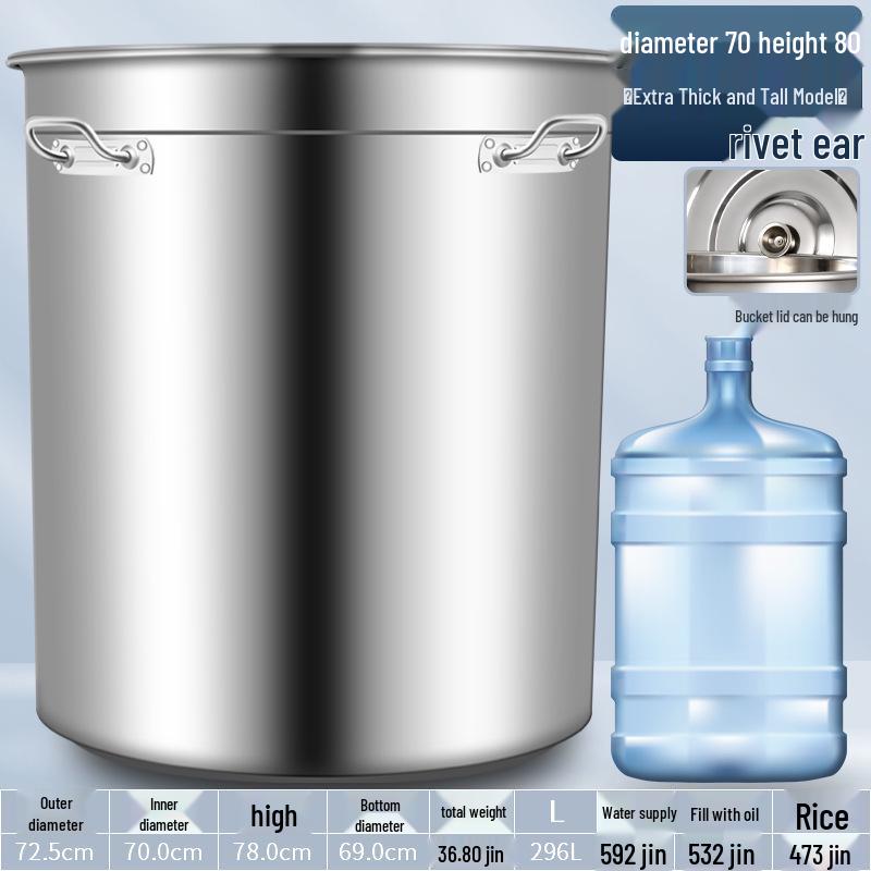 304 Stainless Steel Soup Pot with Lid - Thickened Round Barrel for Commercial Use, Ideal for Rice, Water, Braised Meat, and Porridge.