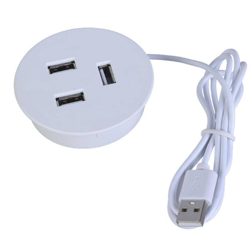 

3 Port USB Desk Grommet Hole Round Desktop Charging Station USB Embedded Power Adapter Charging Cable Connector 1