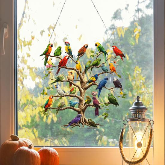 Decorazione da Appendere Albero Pappagallo Acrilico 2D Piatto Pappagallo Colorato Interno Esterno Albero di Natale Muro Finestra Appeso Ornamento Segno Uccello