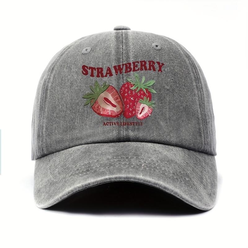 A Strawberry Print Womens Baseball Cap Featuring a Fashionable Simple and Versatile Vintage Style One Size
