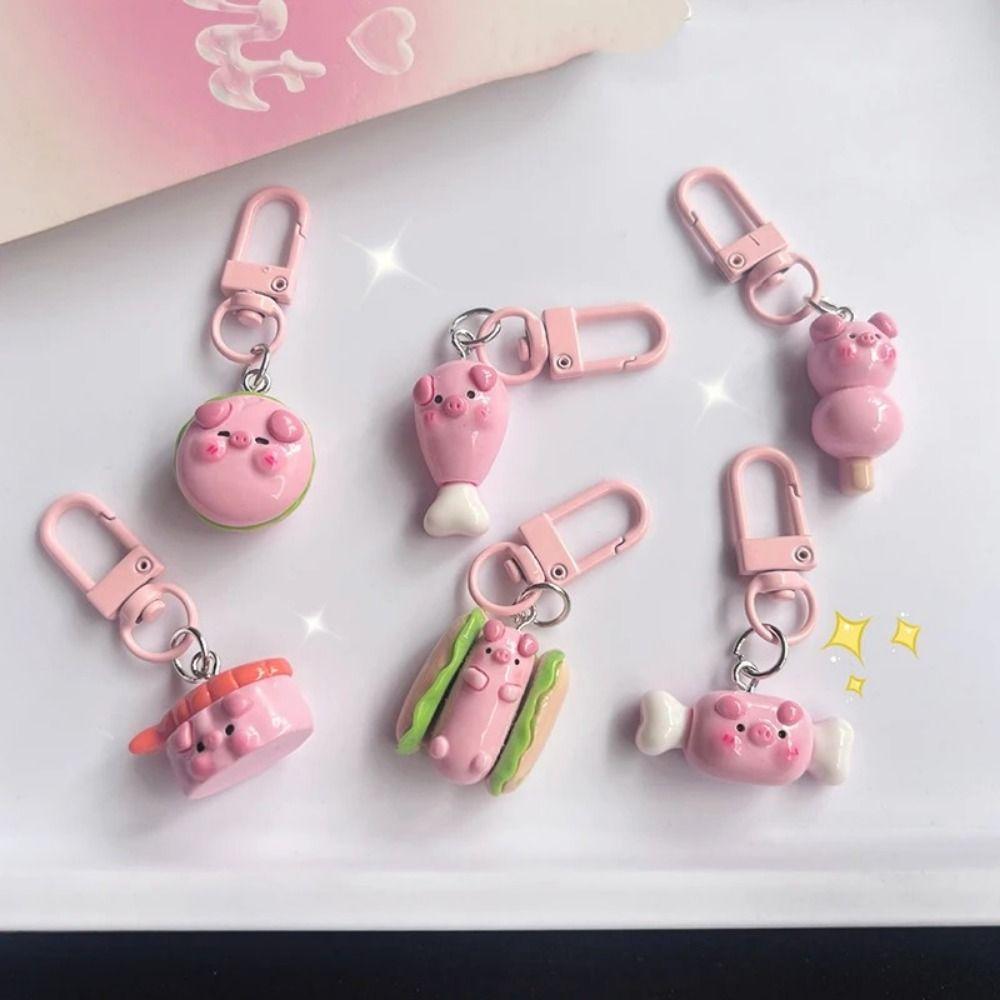Resin Pink Pig Metal Keychain Pink Pig Pig Food Keychain  Birthday Gifts