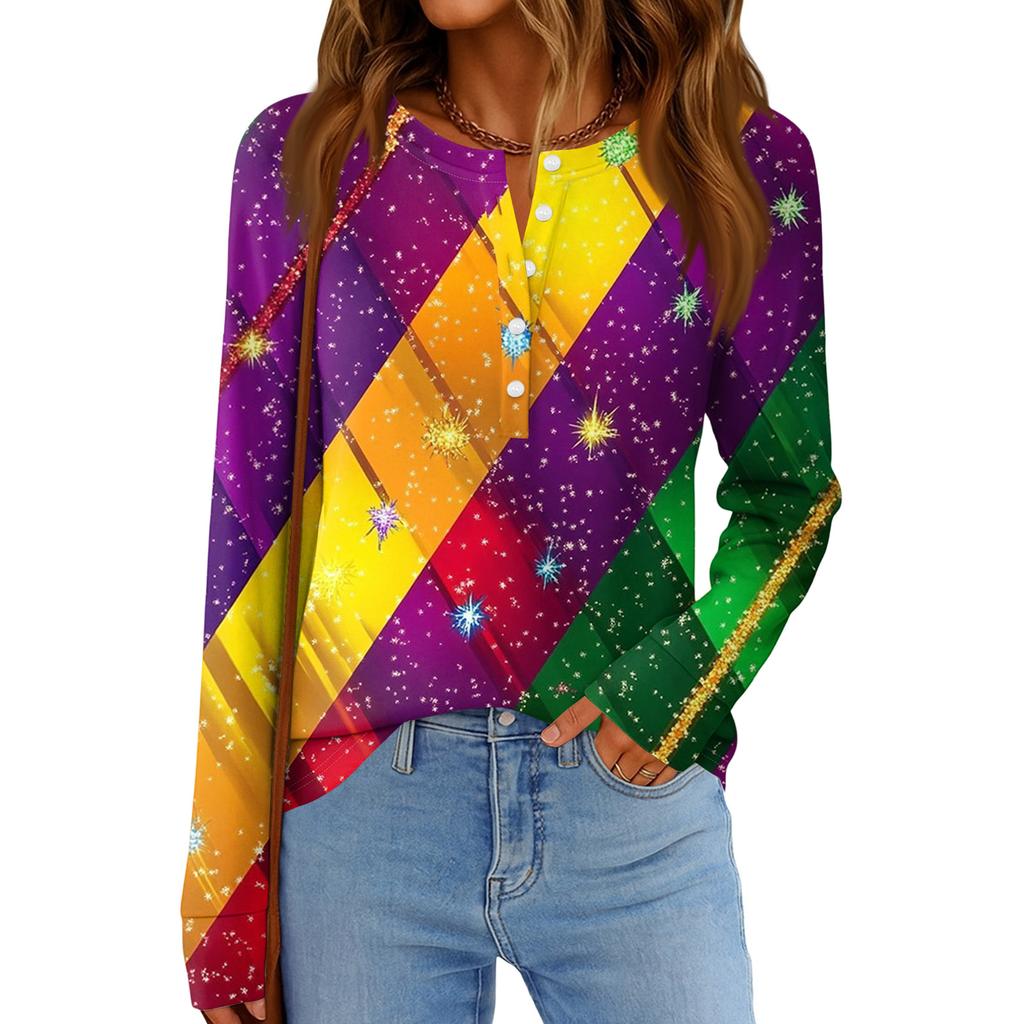 Women's Fashionable Loose Long Sleeved Carnival Printed Casual Top