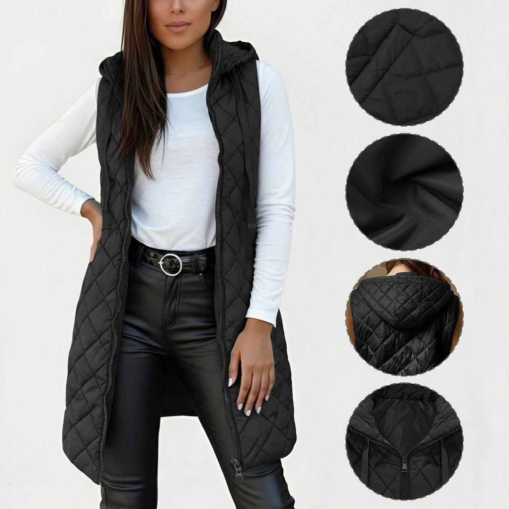 Vestă Lungă Femei Simplă Fără Mâneci cu Glugă Vestă de Iarnă Jachetă Outerwear Palton Ușor Călduros Outerwear