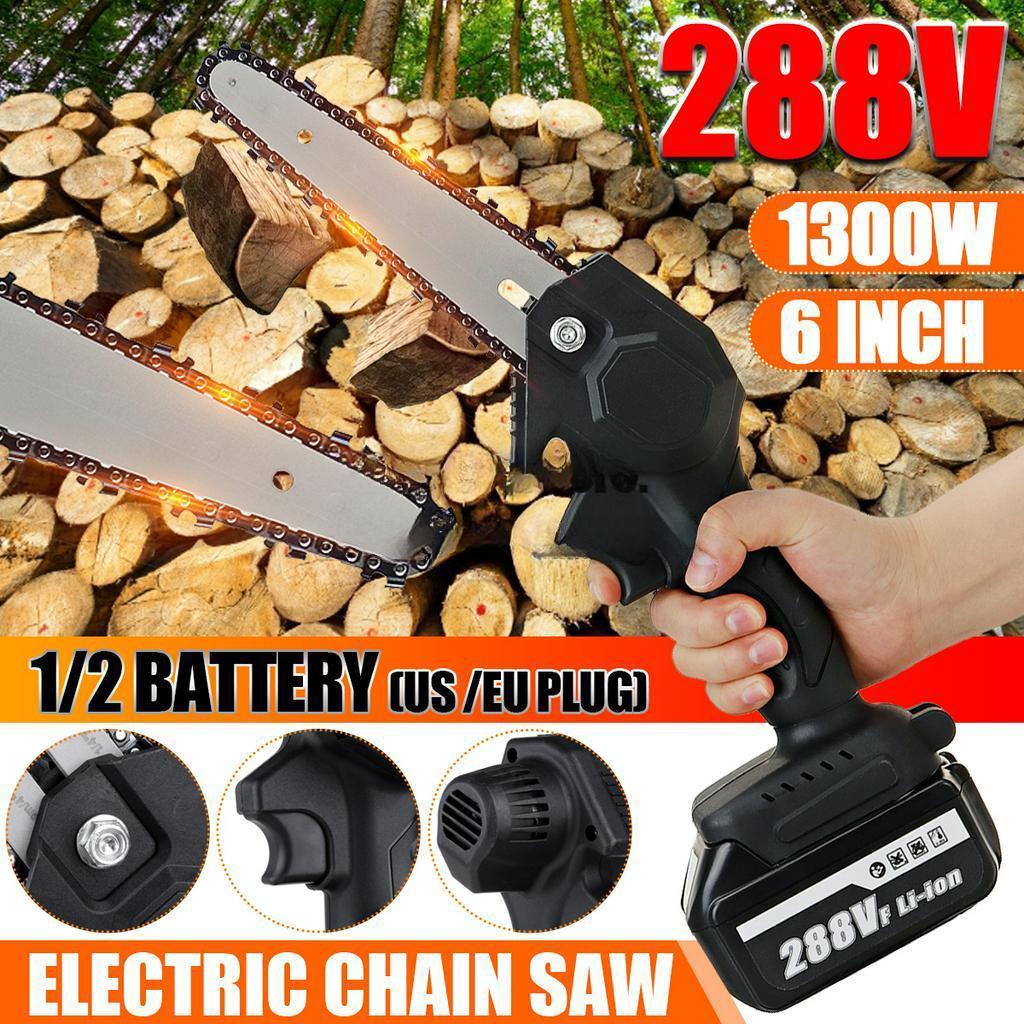 6" Electric Pruning Saw Electric Saw Woodworking Garden Logging 288V 1200W Mini Electric Chain Saw With 2Pcs Lithium Battery
