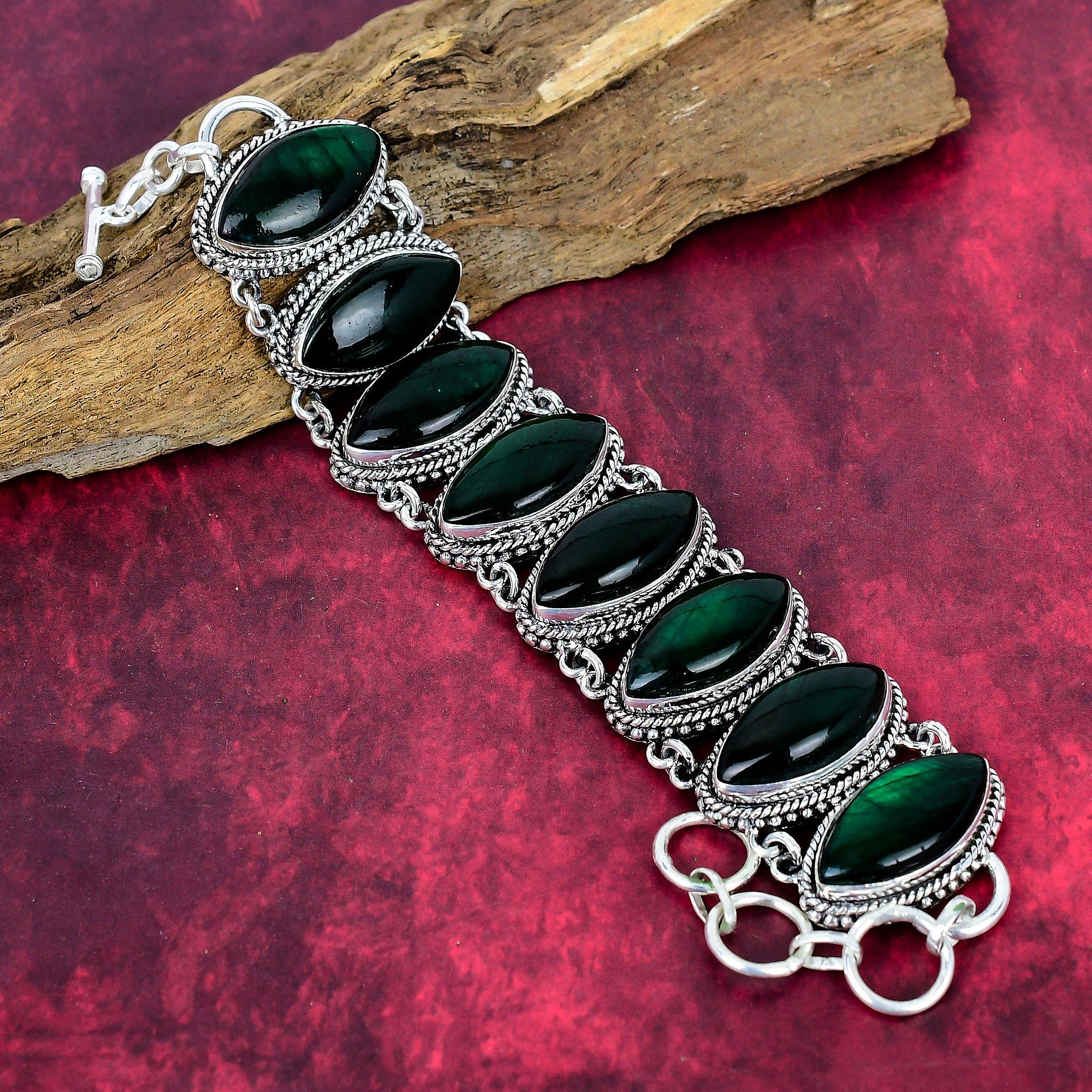 

Браслет ручной работы из драгоценного камня Green Flash Labradorite, браслет из стерлингового серебра 925 пробы, старинные ювелирные изделия, регулируемый браслет-цепочка, подарок на помолвку