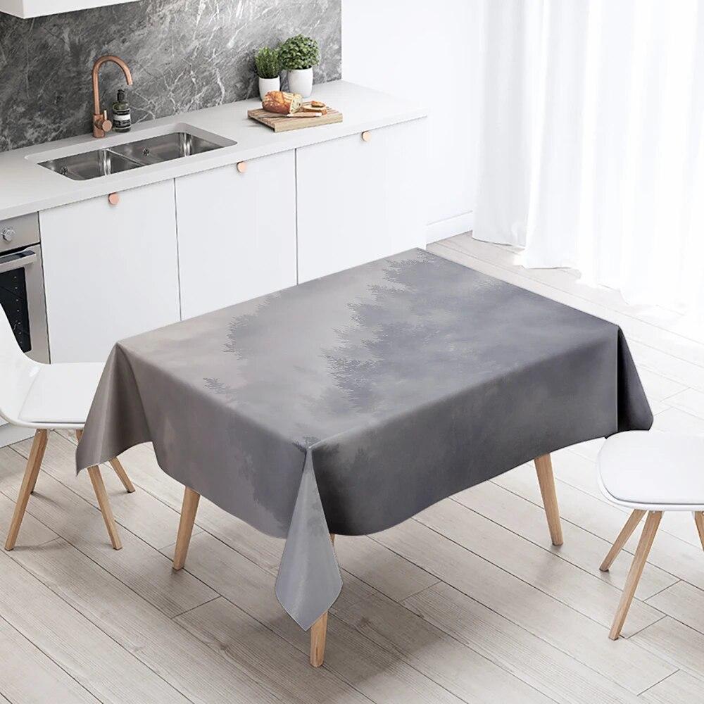 Misty Scenery Tablecloth Natural Trees  Anti-Fouling Waterproof Rectangular Kitchen Table Home Decoration