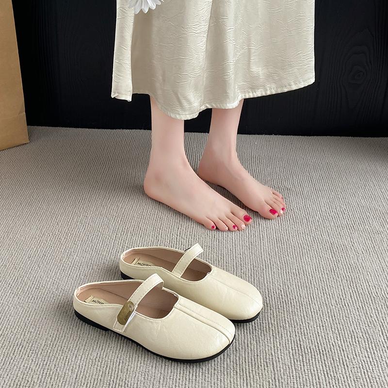Fashion 2025 Mules Shoes for Flat Women Sandals Square Toe Soft-soled Designs Woman Slippers Comfortable Slides Summer Shoes Women 252