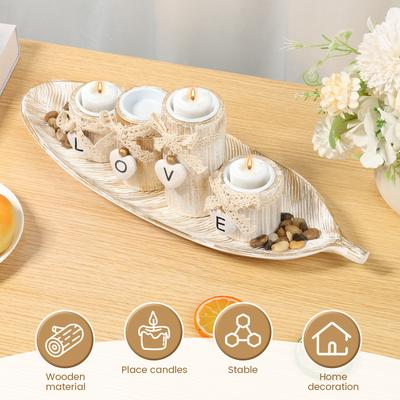 Bougeoir en Bois avec Plateau et Bougeoir Galet pour Bougie Chauffe-plat pour Table Mariage Fête Décoration Intérieure Support de Bougie Rétro Cadeau de Noël