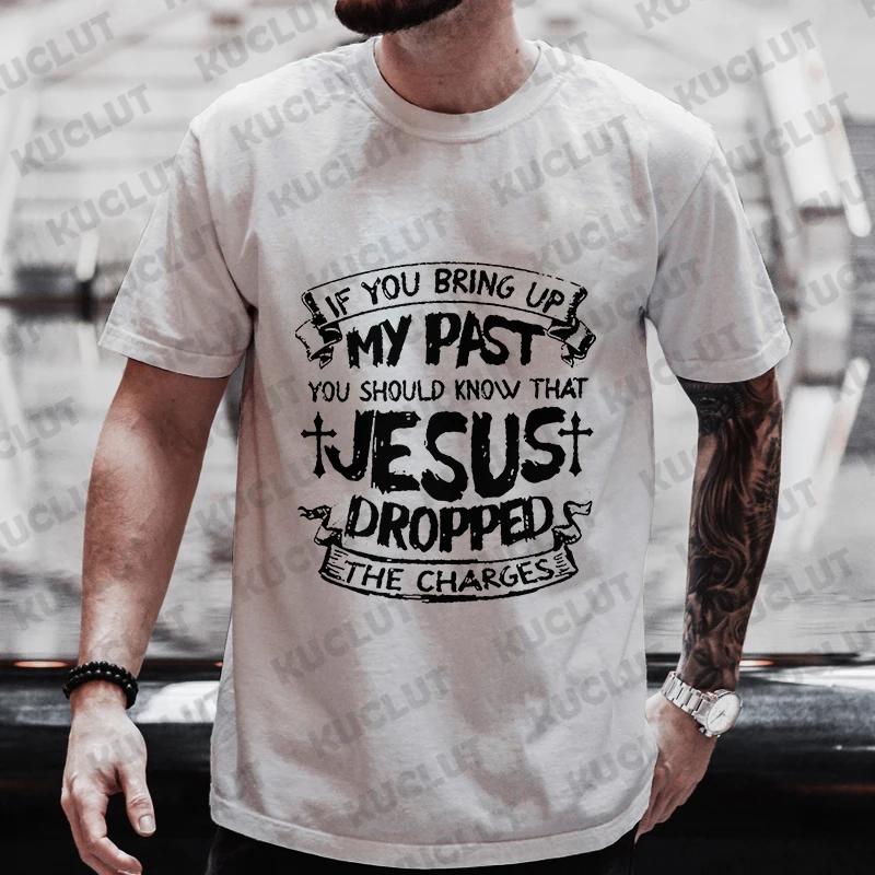 Men's T-shirt Jesus Dropped The Charges Print Tops Short Sleeve Tee Funny Graphic Short Sleeve Tees Fashion Oversized Streetwear
