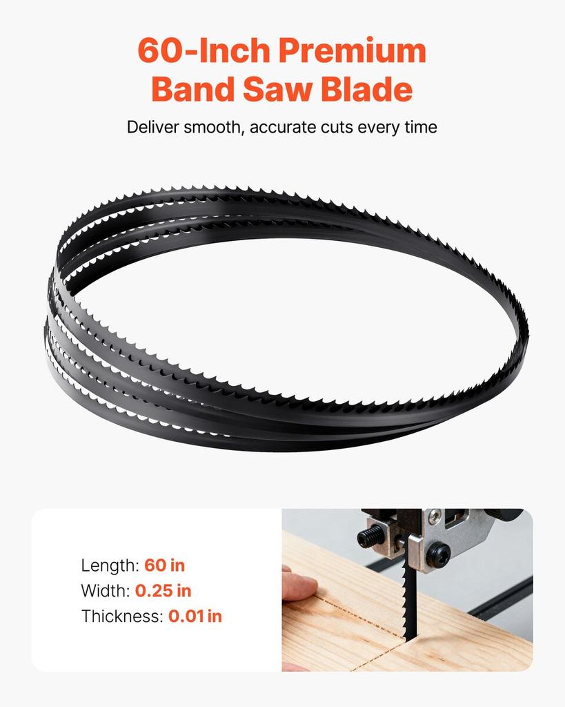 Bandsaw Blade, 1511 mm Length, 6 TPI Band Saw Blade with 15 HRC Hardened Sharp Teeth, SK5 High-Strength Carbon Steel, 6.35 mm Width, Replacement for