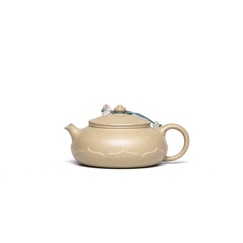 Handmade Yixing Zisha Teapot: Benshan Green Clay Lotus Petal Design by Famous Artist