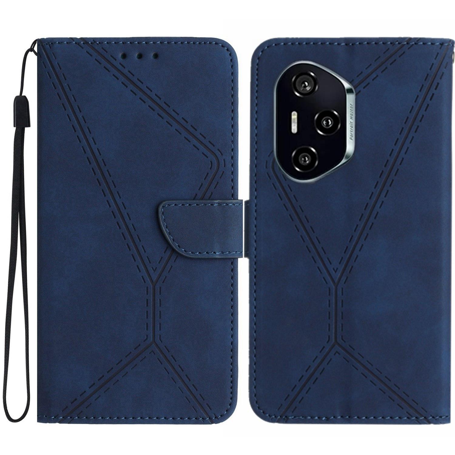 

Для Honor 400 Pro 5G (Глобальный) Чехол Кожаный на ощупь с тиснеными линиями Чехол-книжка из ПУ кожи для раскладного телефона Blue