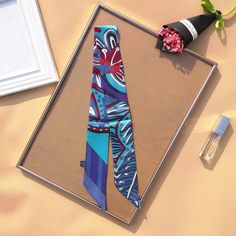 

Модный летний шарф с принтом, новый дизайн, женский узкий шарф для сумки, повязка для волос на шею, брендовый шелковый шарф, женский фуляр, повязки на голову 5x90cm